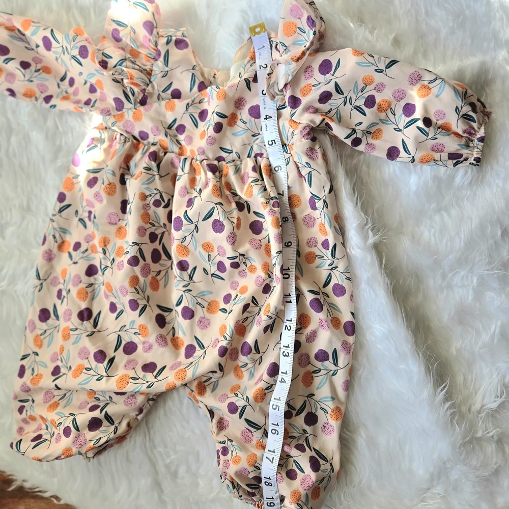 Mabel +Honey Infant Girl Charming Floral Romper Orange and Purple 9 Months